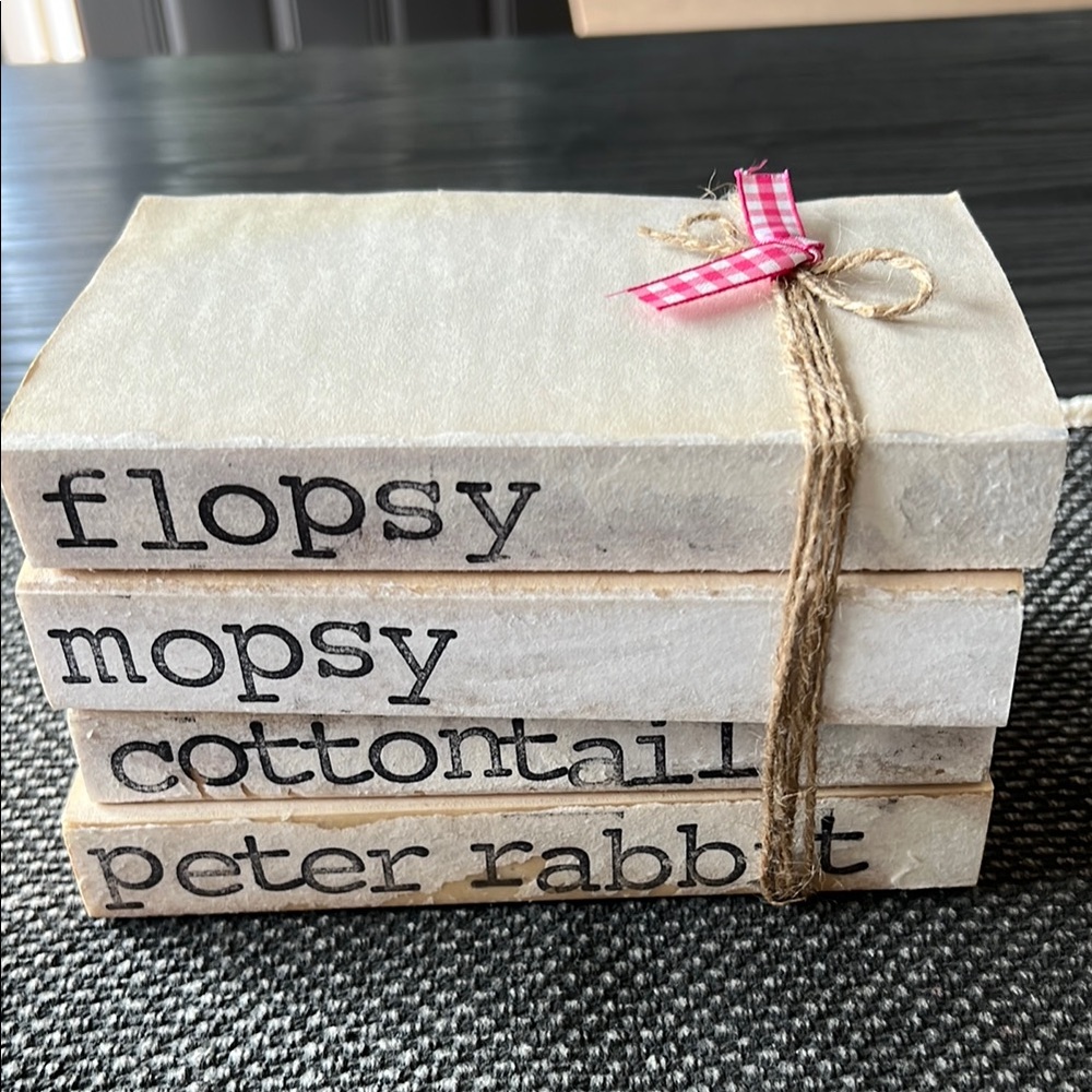 Decorative Stacked Easter Farmhouse Books with Twine and Ribbon